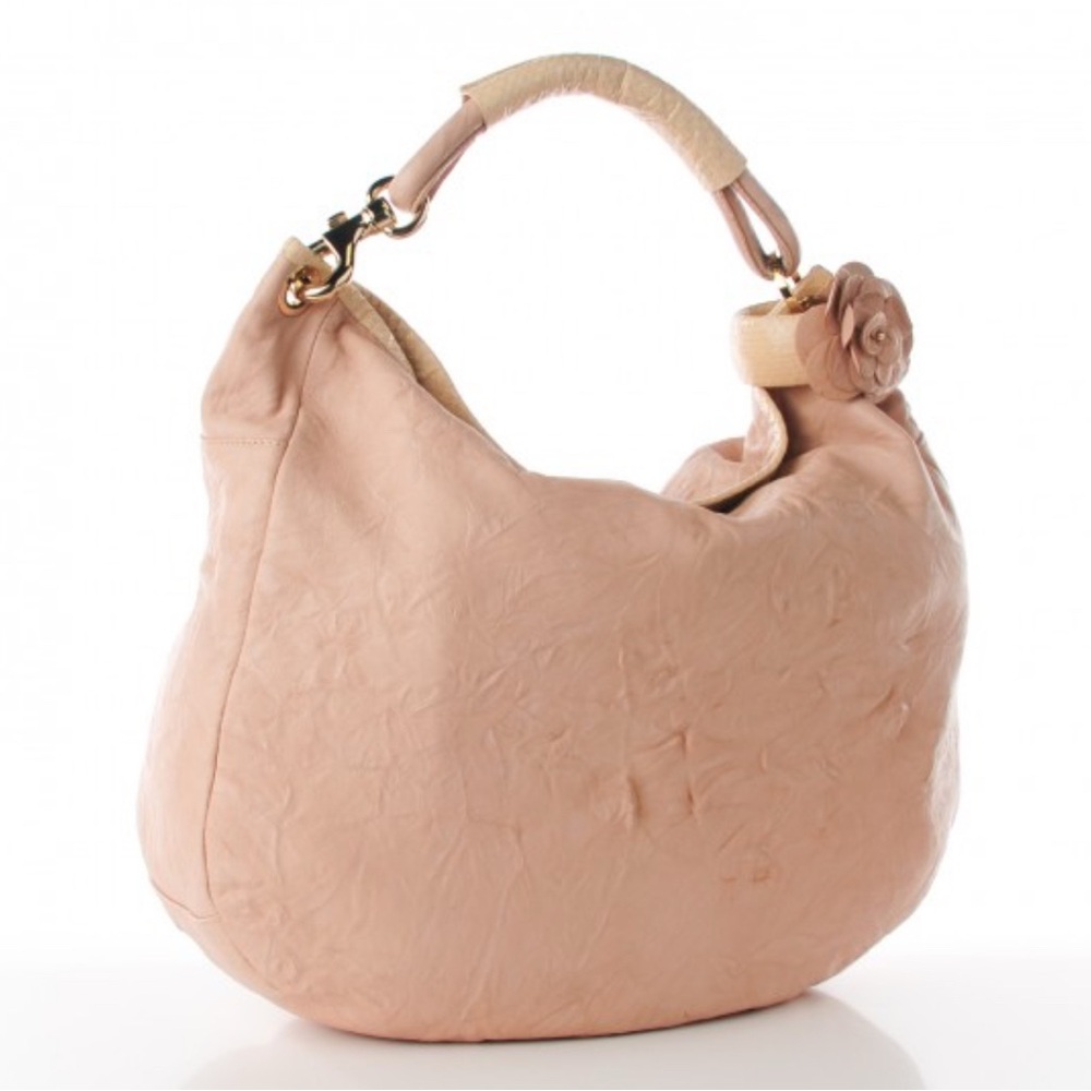 Jimmy Choo Pink Nappa Snakeskin Python Hobo Shoulder Bag Floral Appliqué Rare - Picture 4 of 14